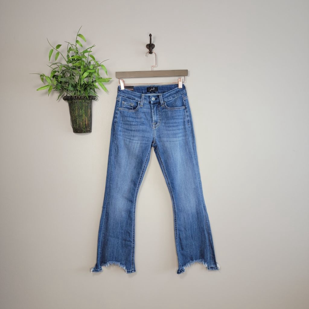 NEW Jen7 Cropped Kick Flare Crop Jeans Frayed Blue High Rise 7 For All Mankind 0